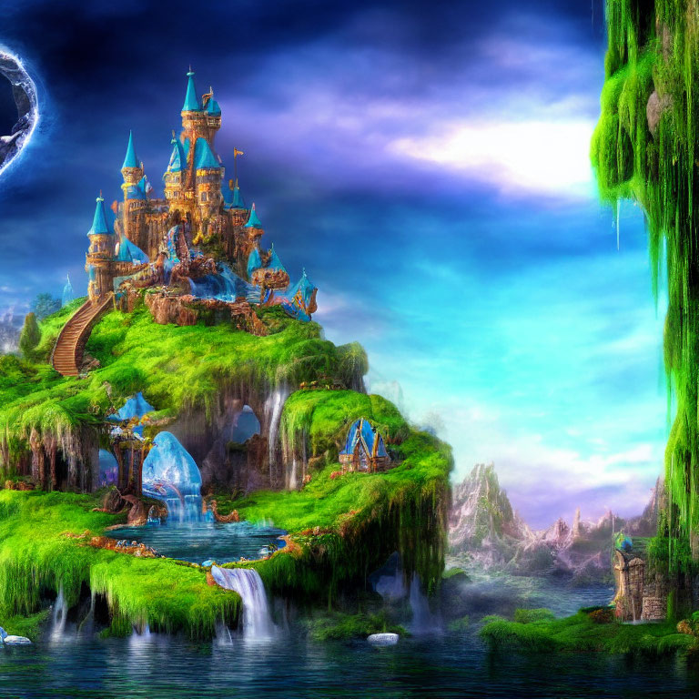 Majestic castle in vibrant fantasy landscape