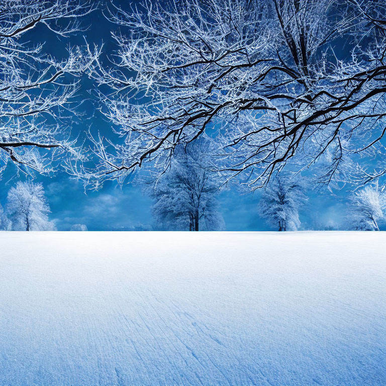 Winter Scene: Snow-Covered Landscape and Frosty Trees