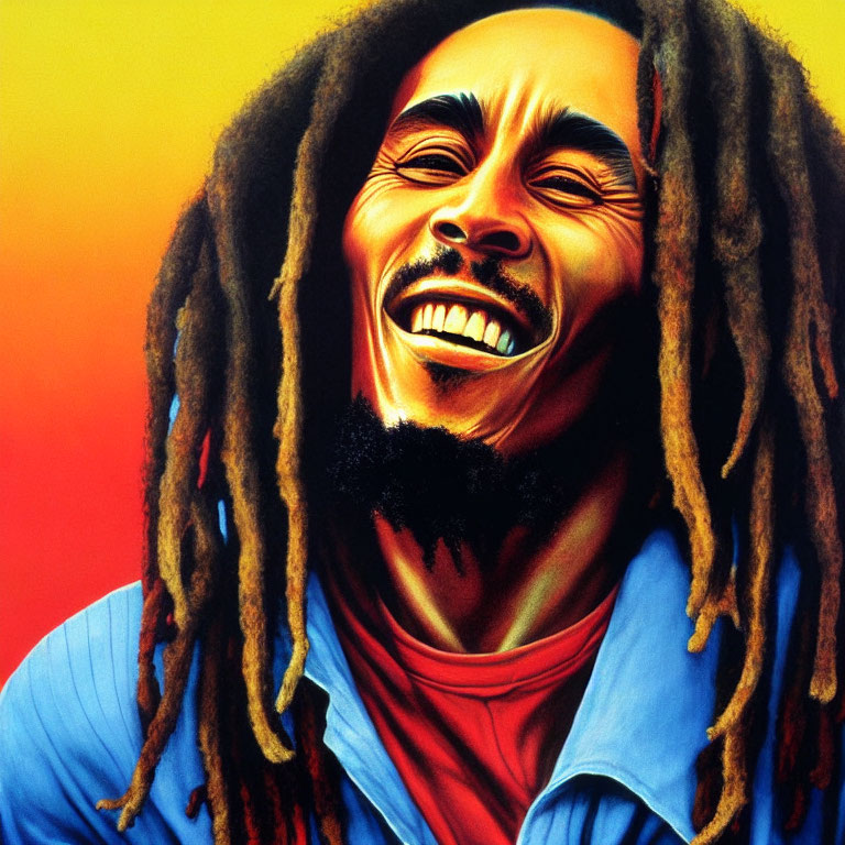 Smiling man with dreadlocks on warm background