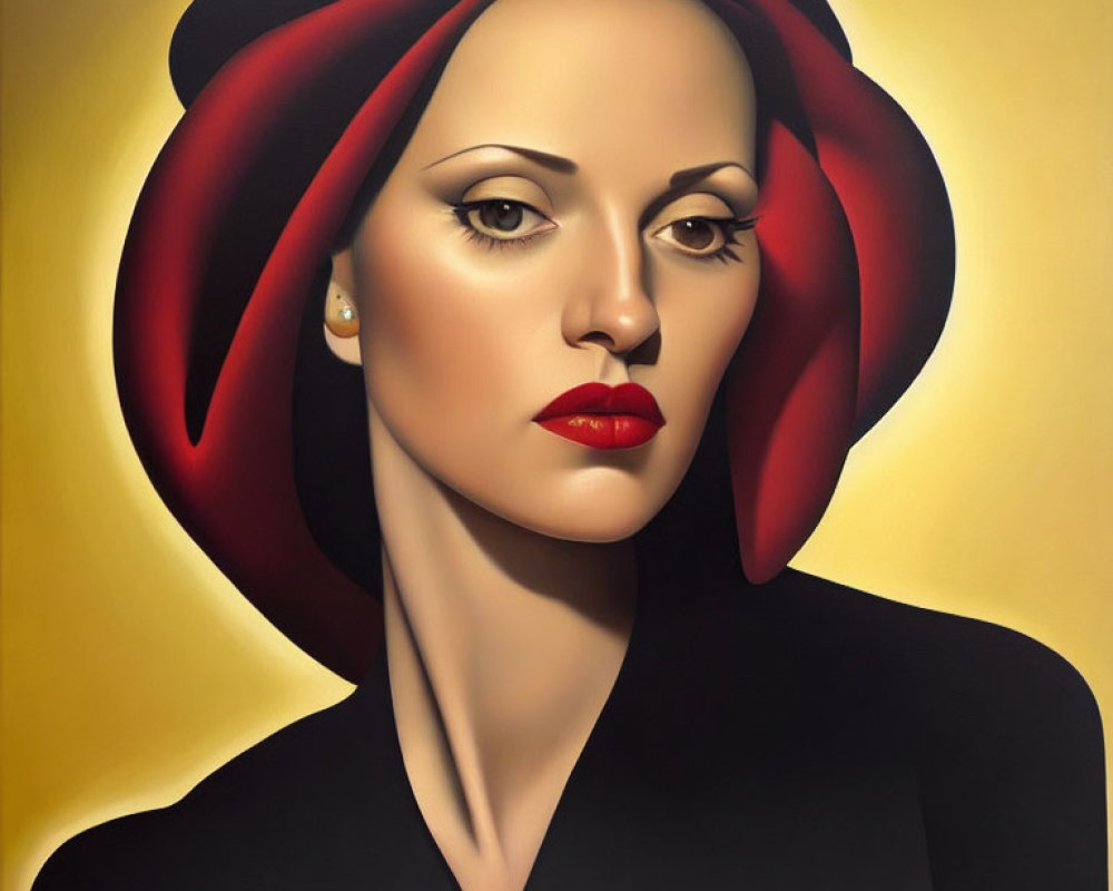 Stylized portrait of a woman with red lipstick and a hat