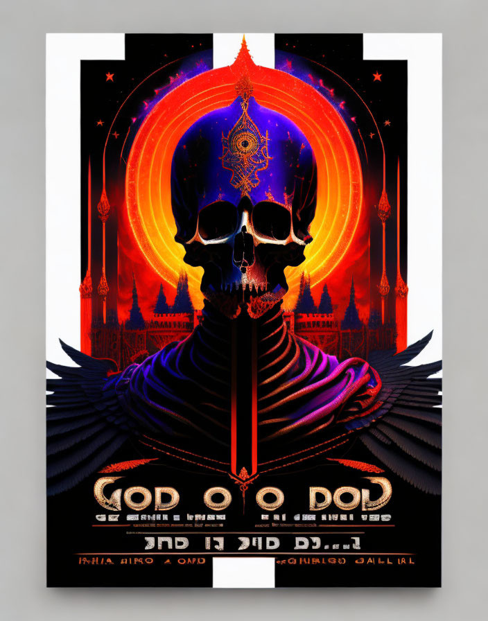 Colorful Psychedelic Skull Poster with Third Eye & Cosmic Symbols