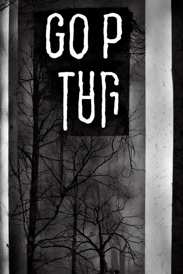 Monochrome image with "GOTHUG" text on misty tree backdrop
