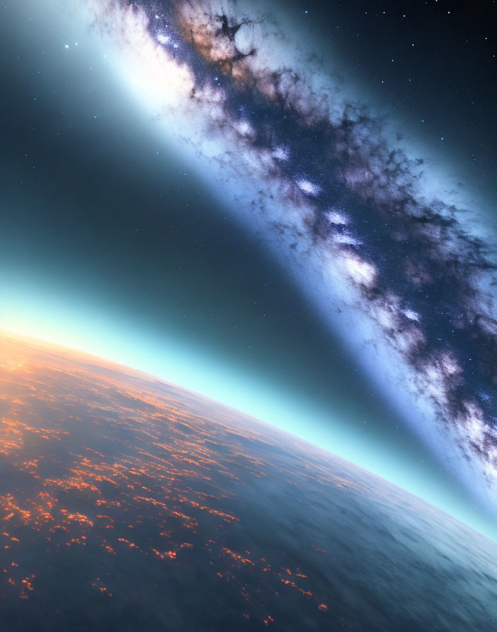 Earth's Horizon from Space with Glowing Atmosphere and Star-Filled Galaxy