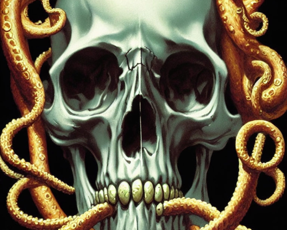 Skull illustration with octopus tentacles: Bone meets marine life contrast