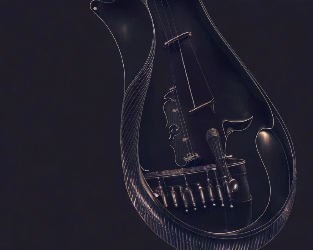 Stylized black lute digital illustration on dark background