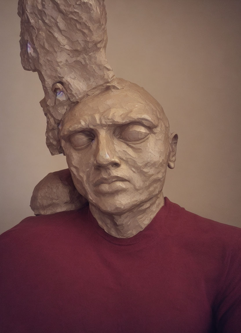 Abstract surreal sculpture of elongated, distorted human head form.