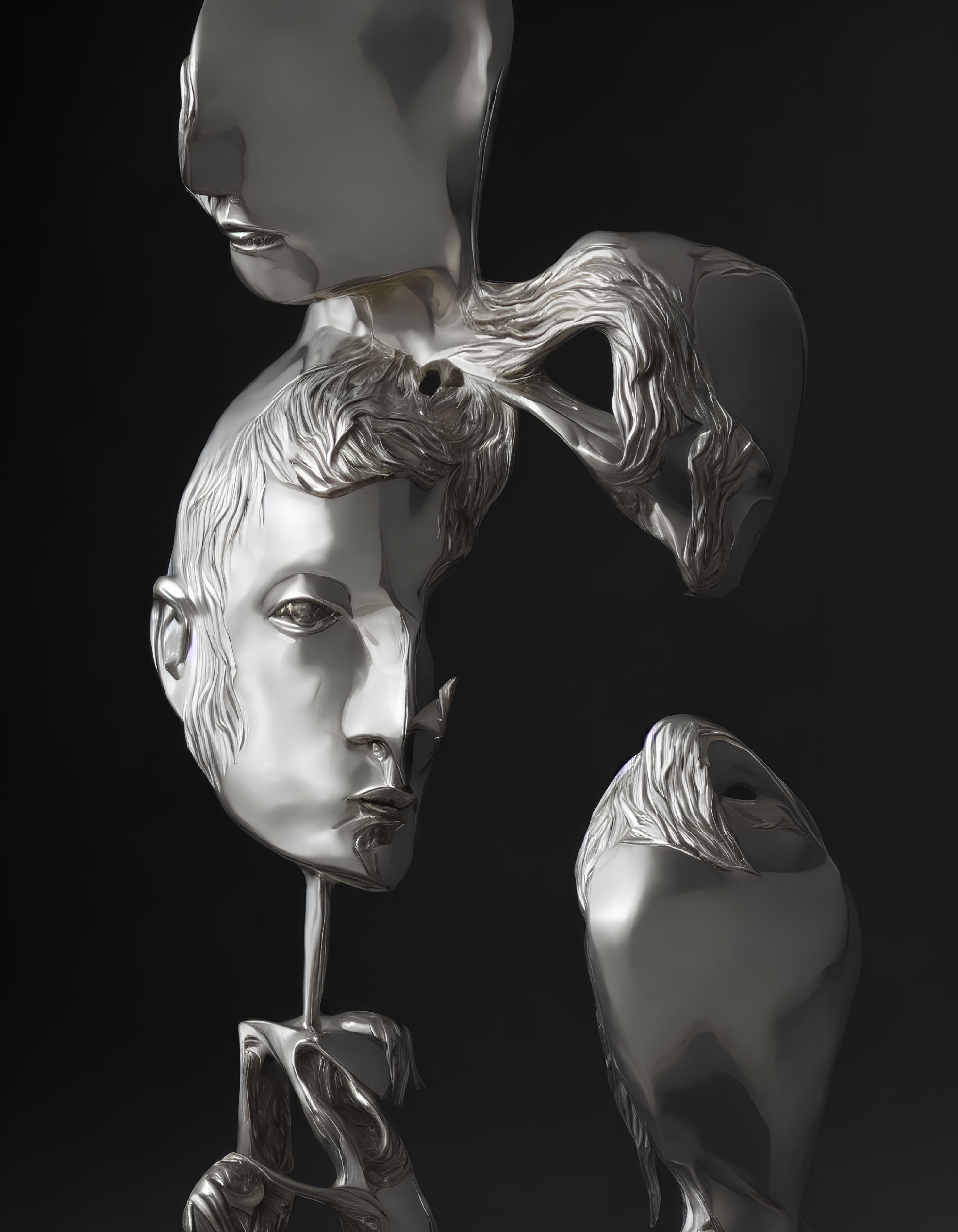 Abstract Human-like Sculptures Reflecting in Dark Background