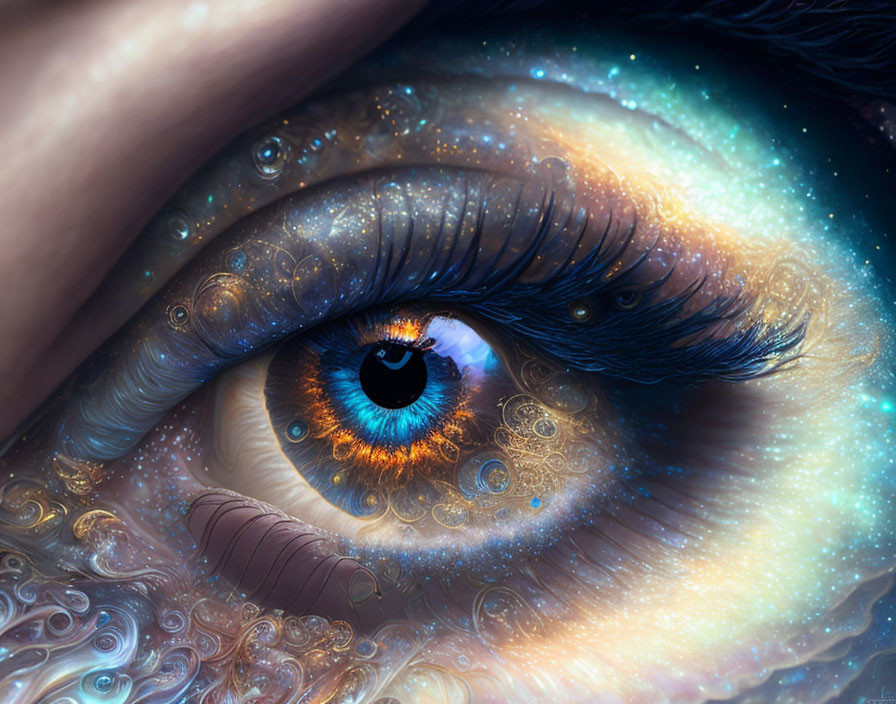 Close-up digital artwork: Cosmic galaxy iris with space textures