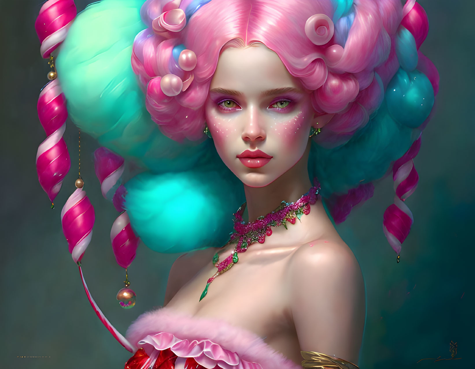 Voluminous Pink Hair, Green Eyes, & Colorful Fantasy Aesthetic