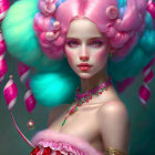 Voluminous Pink Hair, Green Eyes, & Colorful Fantasy Aesthetic