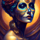 Colorful Woman with Ornate Face Paint and Jewelry in Warm Tones