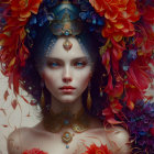 Colorful digital art: Mystical figure with blue skin and ornate headdress.