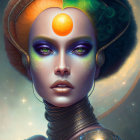 Vibrant cosmic-themed fantasy portrait of a woman