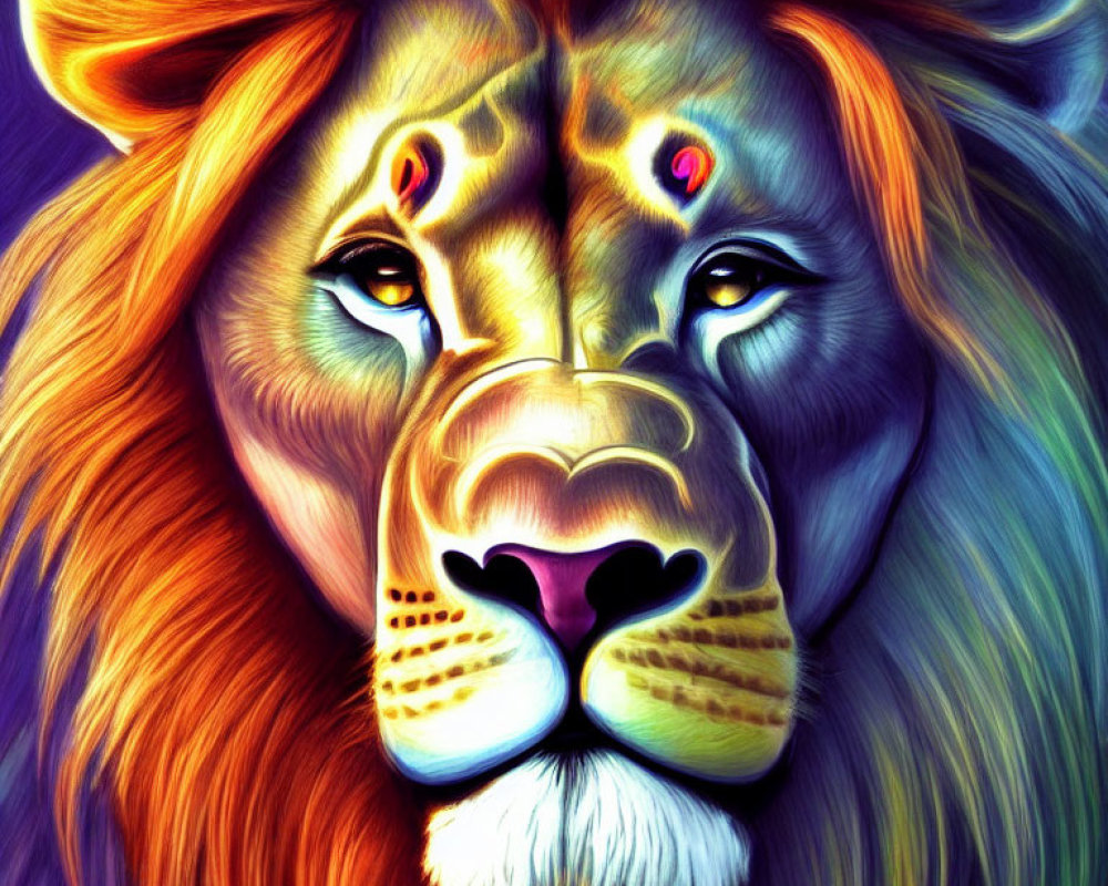 Majestic lion digital artwork in vibrant colors