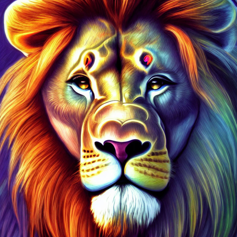 Majestic lion digital artwork in vibrant colors