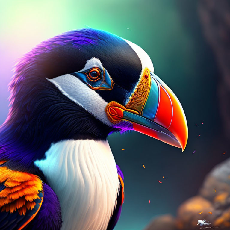 Colorful Toucan Illustration with Vibrant Beak & Blue Eyes