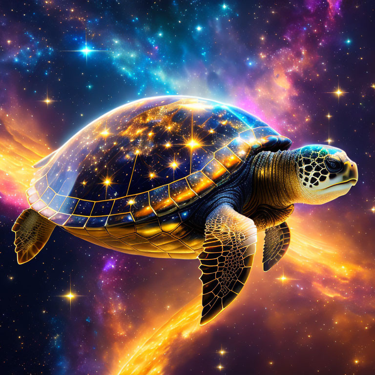 Starry Night Sky Shell on Cosmic Turtle in Universe