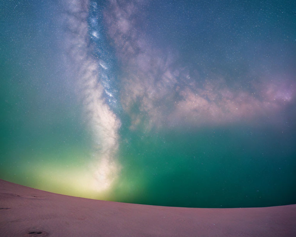 Starry Night Sky Over Sandy Desert Landscape