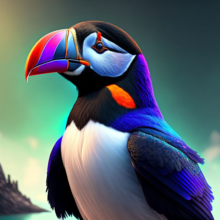 Colorful puffin illustration with vibrant beak and feathers