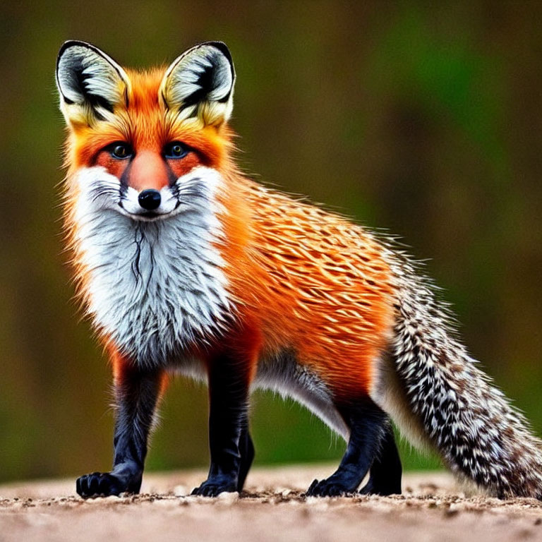 Alert red fox with vibrant orange fur and bushy white-tipped tail