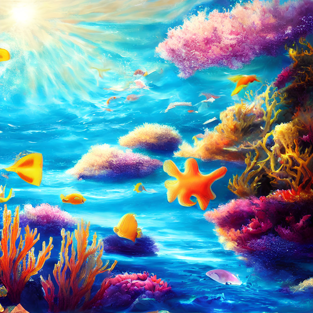 Colorful Coral Reefs and Marine Life in Vibrant Underwater Scene