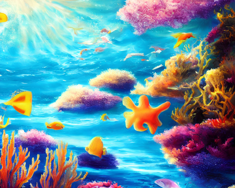 Colorful Coral Reefs and Marine Life in Vibrant Underwater Scene