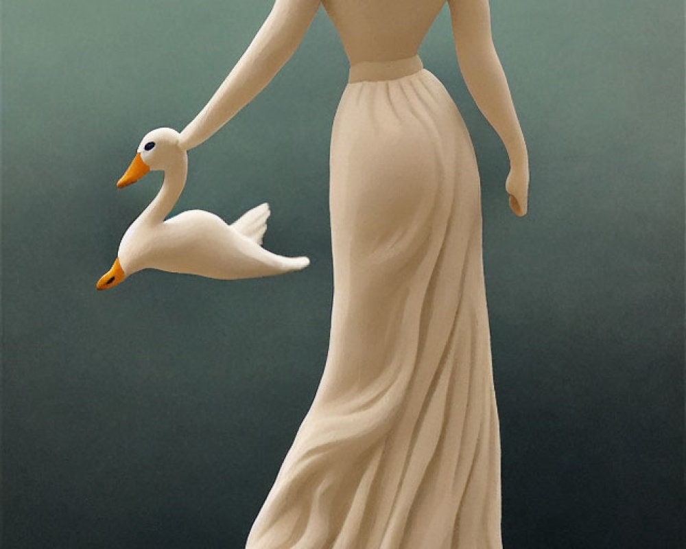 Classical female statue holding swan in flowing gown