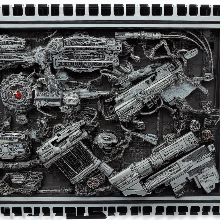 Detailed 3D Sci-Fi Spaceship Models in Shadow Box Exhibit