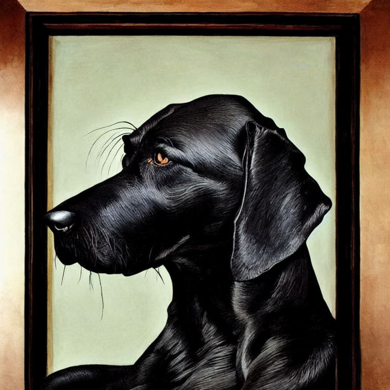 Realistic Black Dog Portrait Oil Painting with Pronounced Profile and Thoughtful Expression