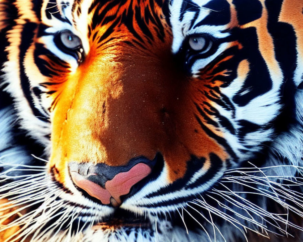 Detailed Close-Up of Tiger's Vibrant Face and Striking Features