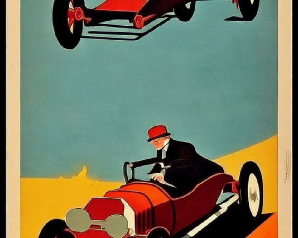 Vintage Race Poster Featuring Two Speeding Open-Cockpit Cars