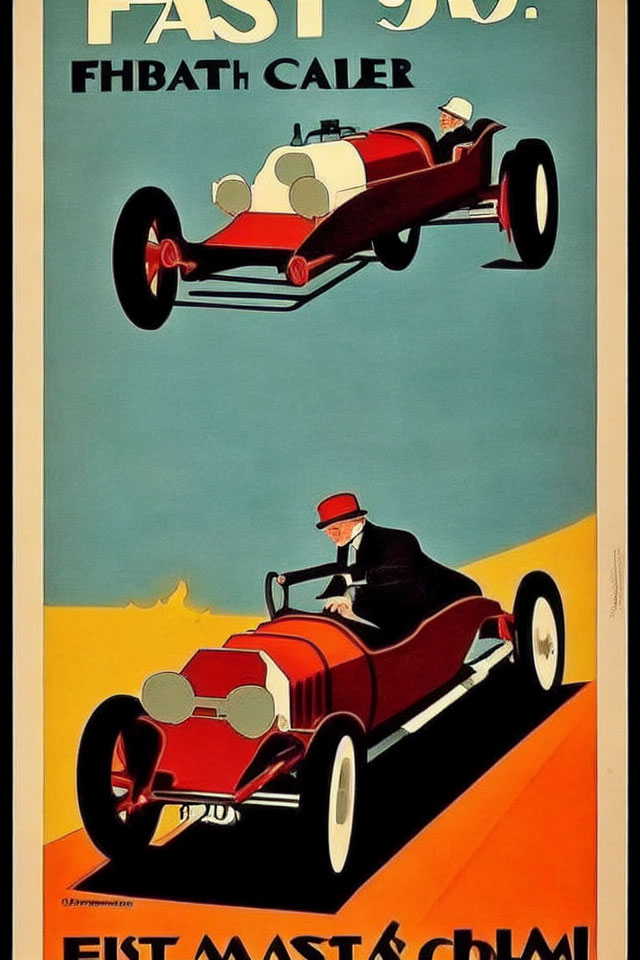 Vintage Race Poster Featuring Two Speeding Open-Cockpit Cars