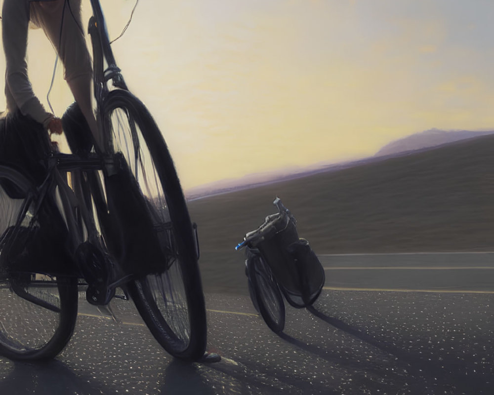 Person carrying a bicycle on shoulder on sunlit road