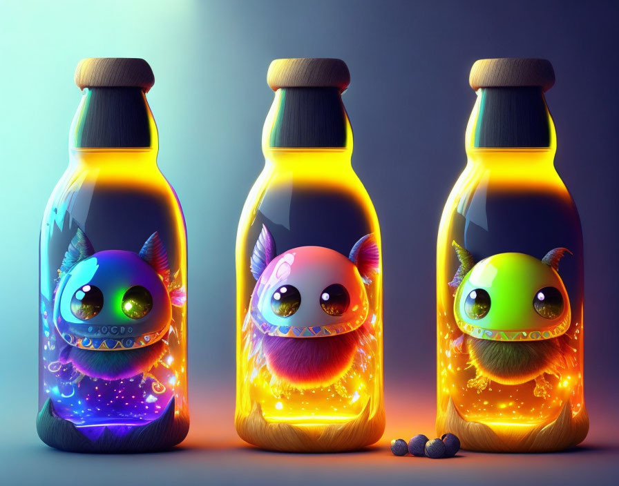 Colorful Monster-Themed Potion Bottles on Gradient Background