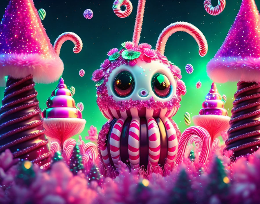 Colorful Whimsical Creature in Candy Landscapes