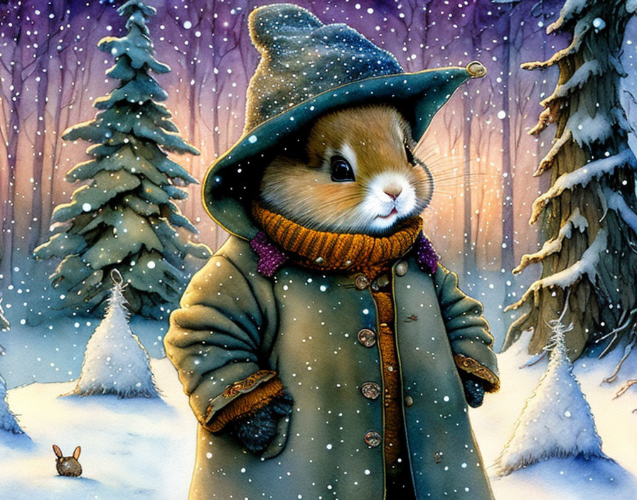 Winter Rabbit in Snowy Forest Illustration