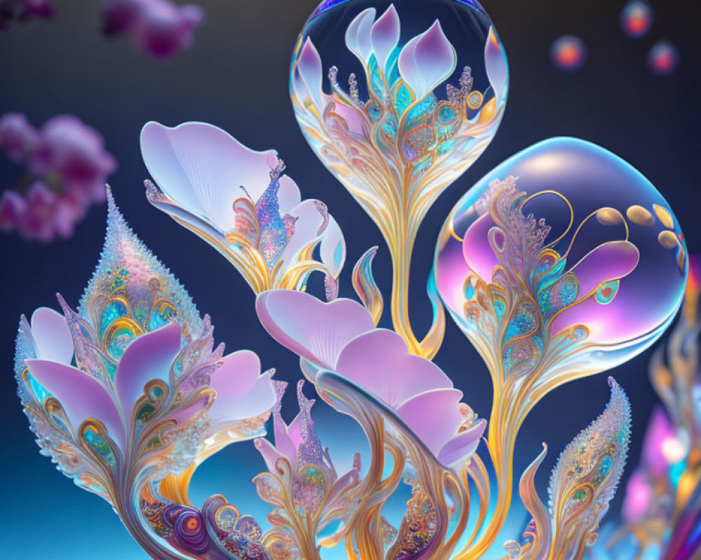 Colorful digital art: whimsical organic shapes with pearlescent finish, resembling underwater scene.