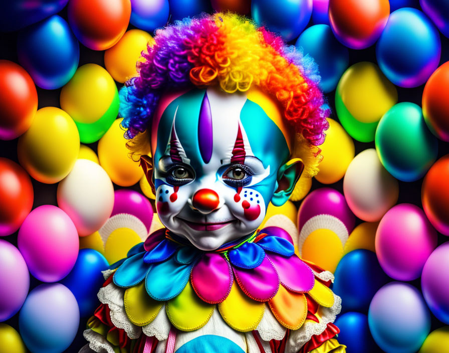 Vibrant Clown with Red Nose and Colorful Balloons