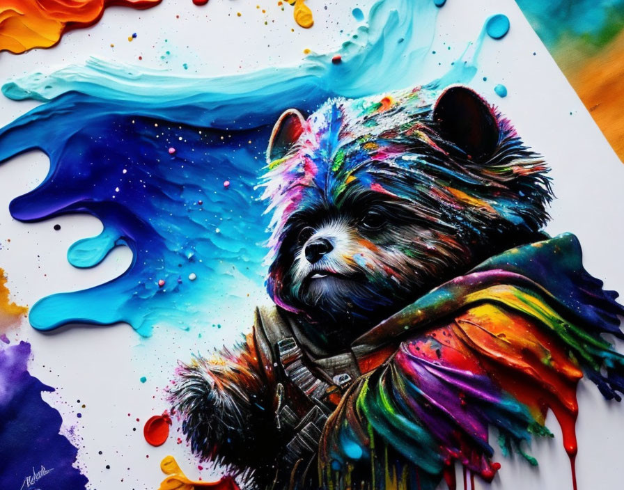 Colorful Stylized Ewok Painting with Vibrant Background