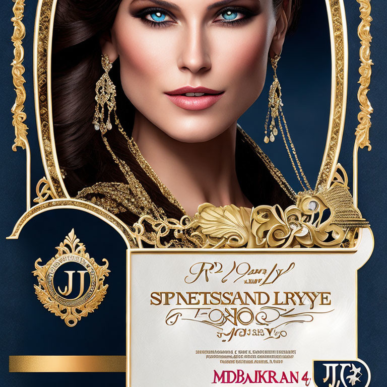 Luxurious Jewelry Ad with Woman and Blue Eyes