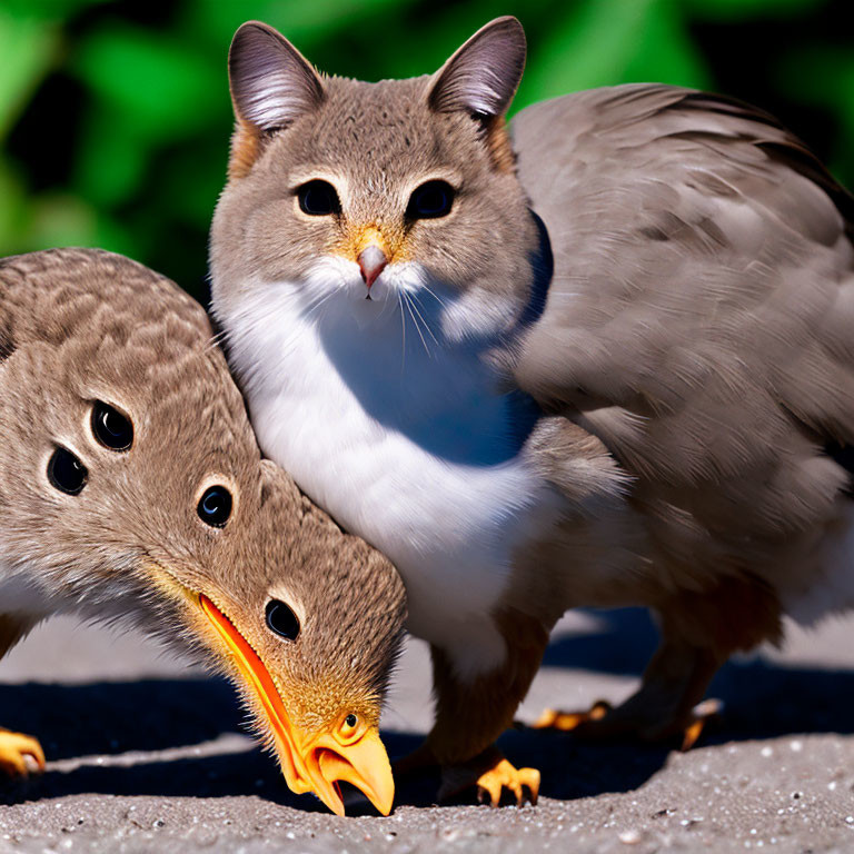 Composite Image: Cat's Face with Birds' Bodies & Beaks