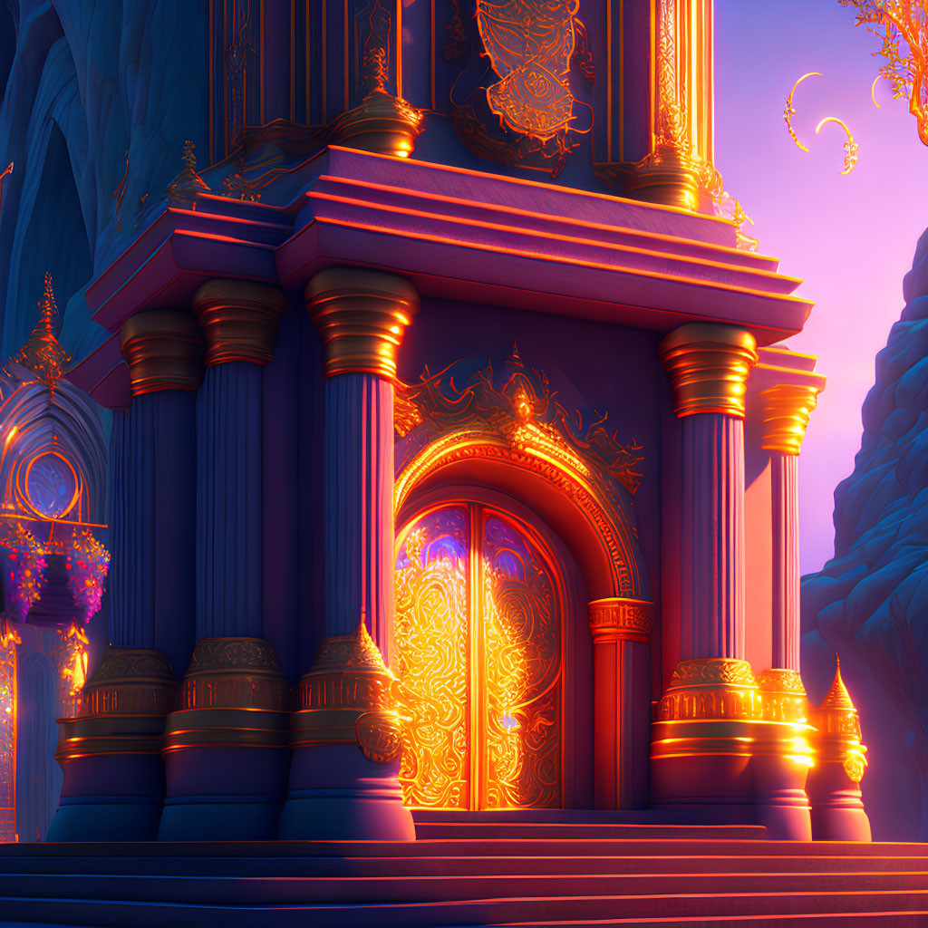 Majestic golden door in vibrant fantasy setting