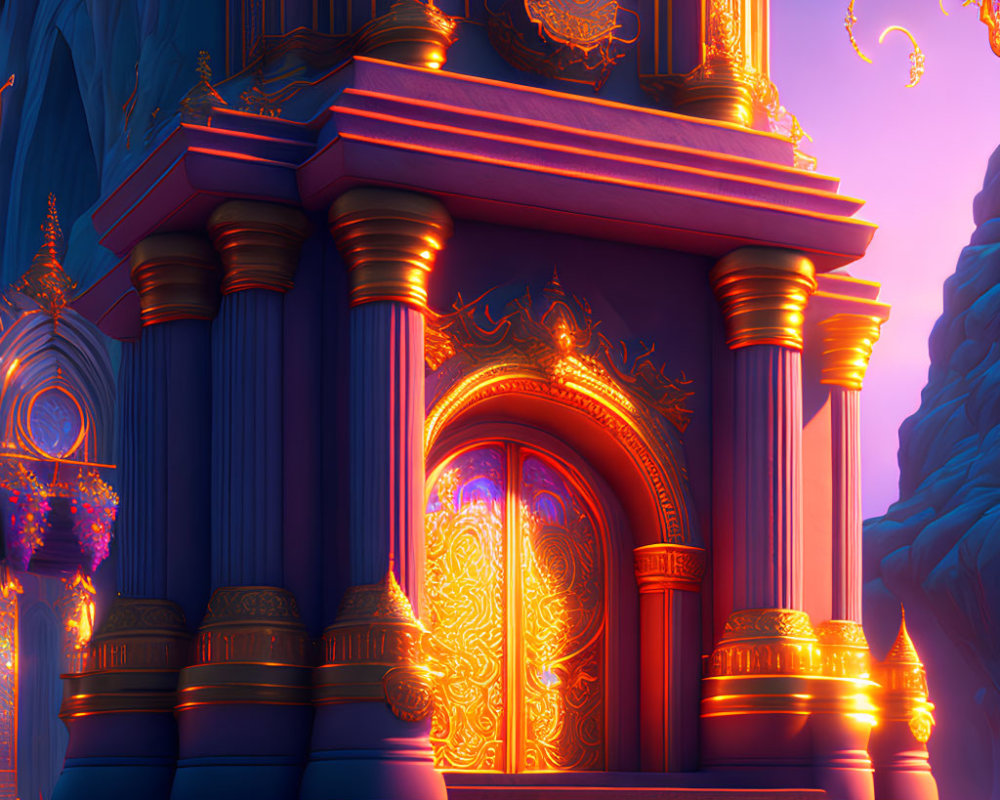 Majestic golden door in vibrant fantasy setting