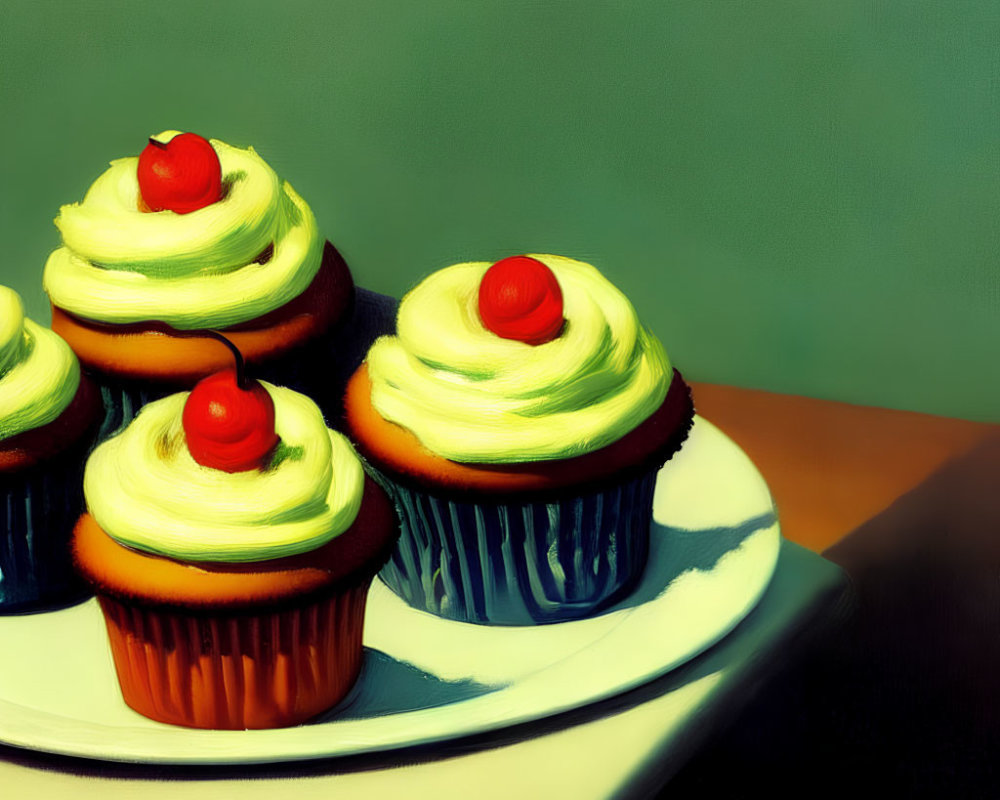 Frosted Cupcakes with Cherries in Vintage Filter