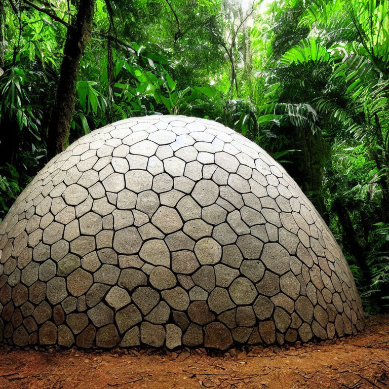 Hexagonal Panel Geodesic Dome in Green Forest Setting