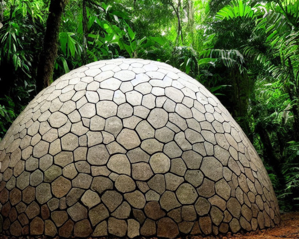 Hexagonal Panel Geodesic Dome in Green Forest Setting