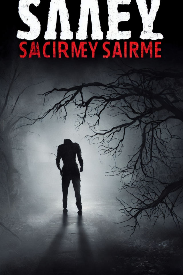 Misty road with silhouetted figure and ominous sky "SAMEY" text