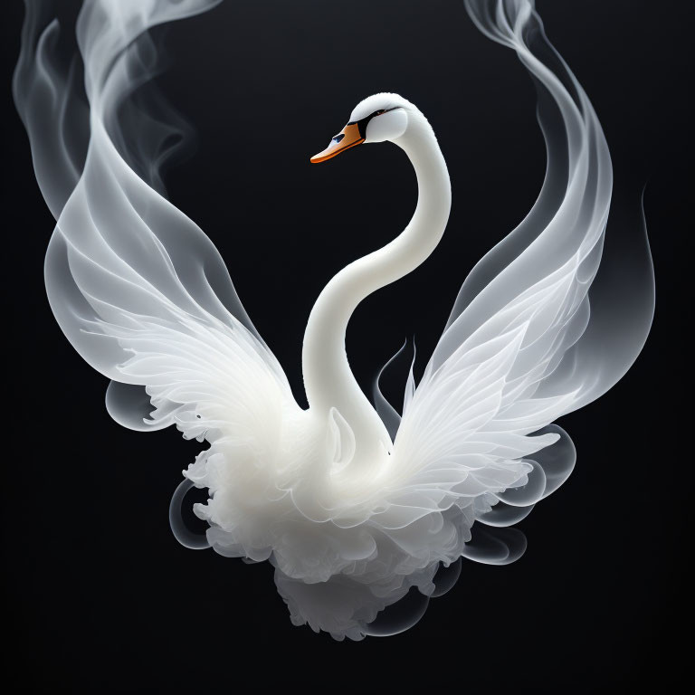 Ethereal swan depicted in flowing white smoke