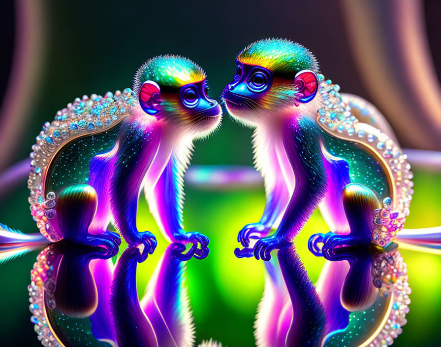 Colorful Jewel-Adorned Monkeys Facing Each Other