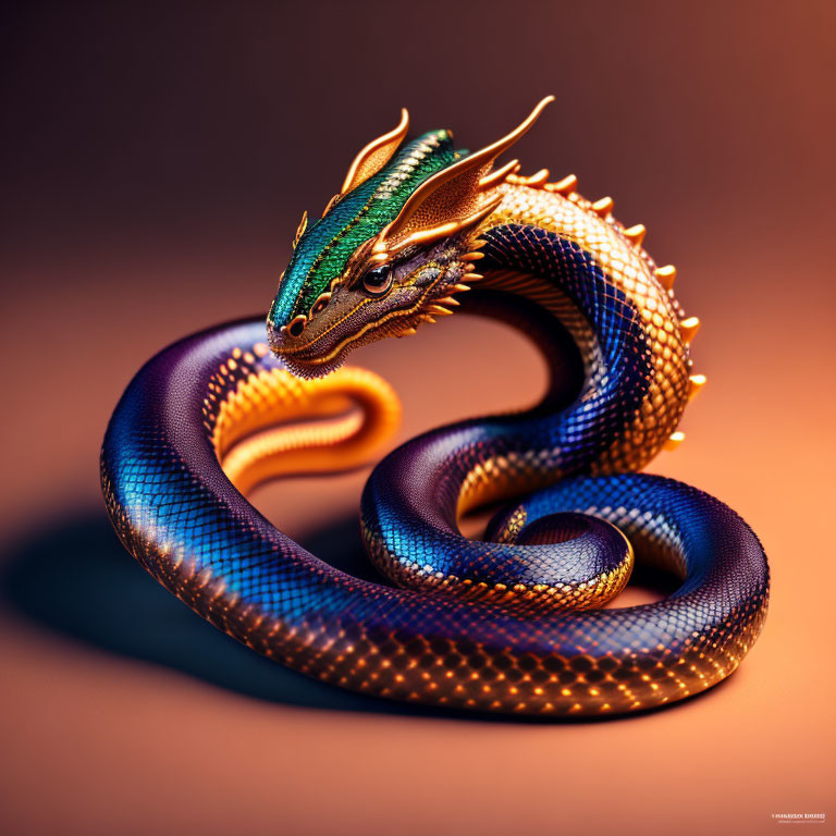 Colorful Serpent with Dragon Head in Digital Art